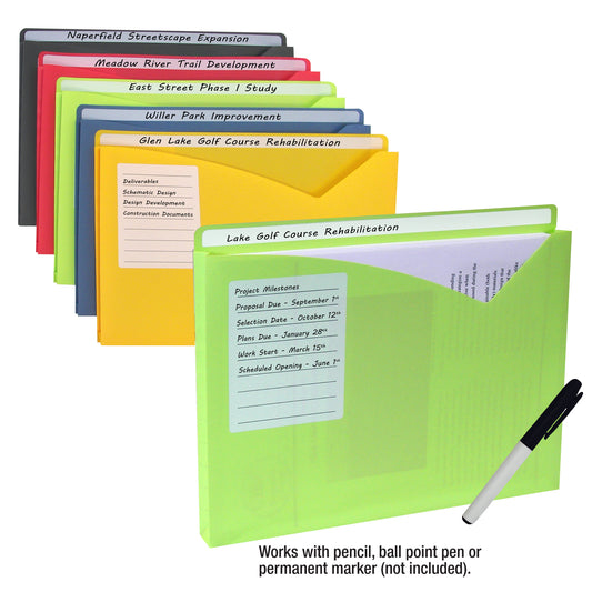 Write-On Poly File Jackets, Assorted, 11 X 8 1/2, 10/PK, 63160