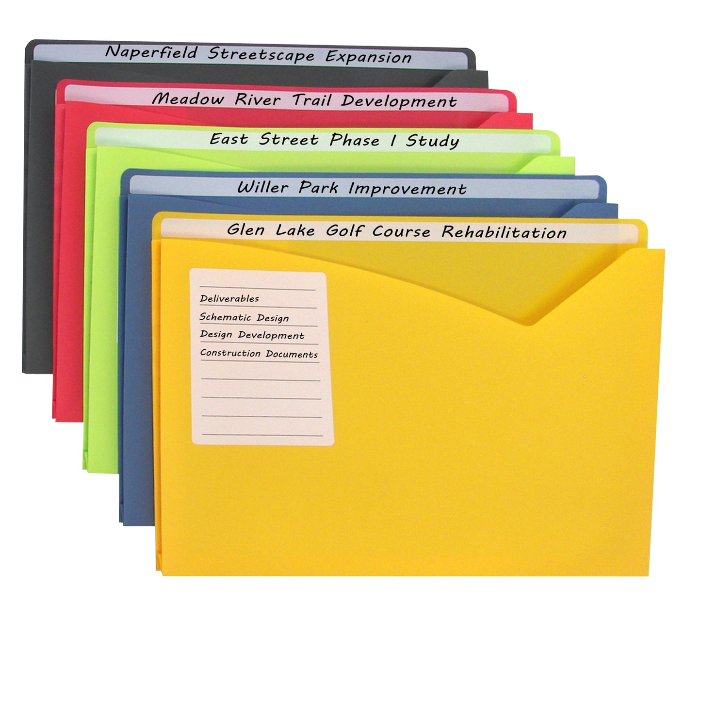 Write-On Poly File Jackets, Assorted, 11 X 8 1/2, 25/BX, 63060