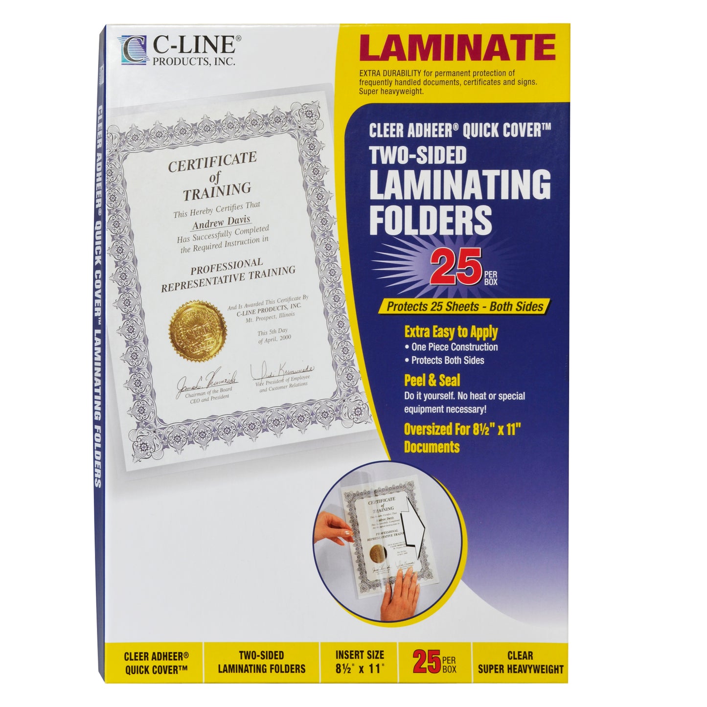 Super Heavyweight Cleer Adheer Quick Cover Laminating Pockets, 25/BX, 65187