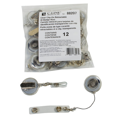 Clip-On Retractable ID Badge Reel, Clear, 12/PK, 88207