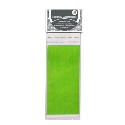 DuPont Tyvek Security Wristbands, Green, 100/PK, 89103