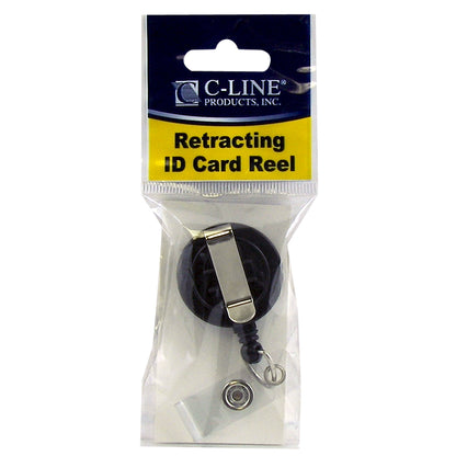 Retracting ID Card Reels, Swiveling Spring Clip with Snap-on ID Strap, Black (Set of 12)