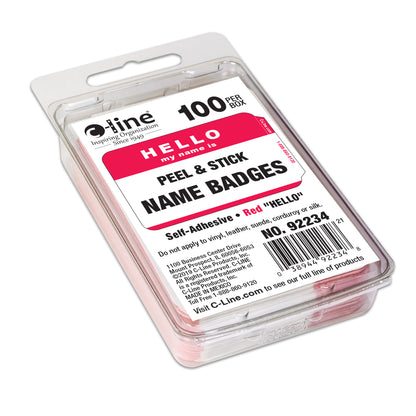 Pressure Sensitive Badges, HELLO my name is, Red, 3 1/2 x 2 1/4, 100/BX (Set of 10 BX)