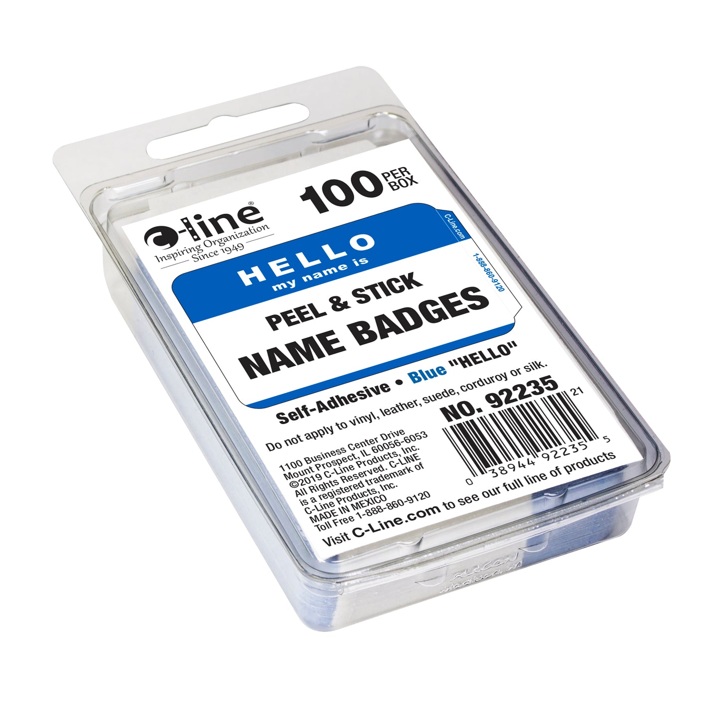 Pressure Sensitive Badges, HELLO my name is, Blue, 3 1/2 x 2 1/4, 100/BX (Set of 10 BX)