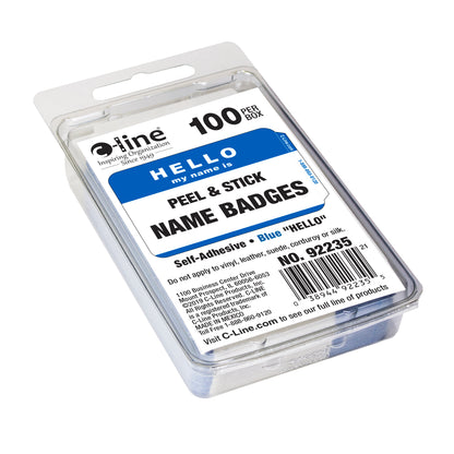 Pressure Sensitive Badges, HELLO my name is, Blue, 3 1/2 x 2 1/4, 100/BX (Set of 10 BX)