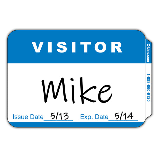 Pressure Sensitive Badges, Visitor, Blue, 3 1/2 x 2 1/4, 100/BX (Set of 10 BX)