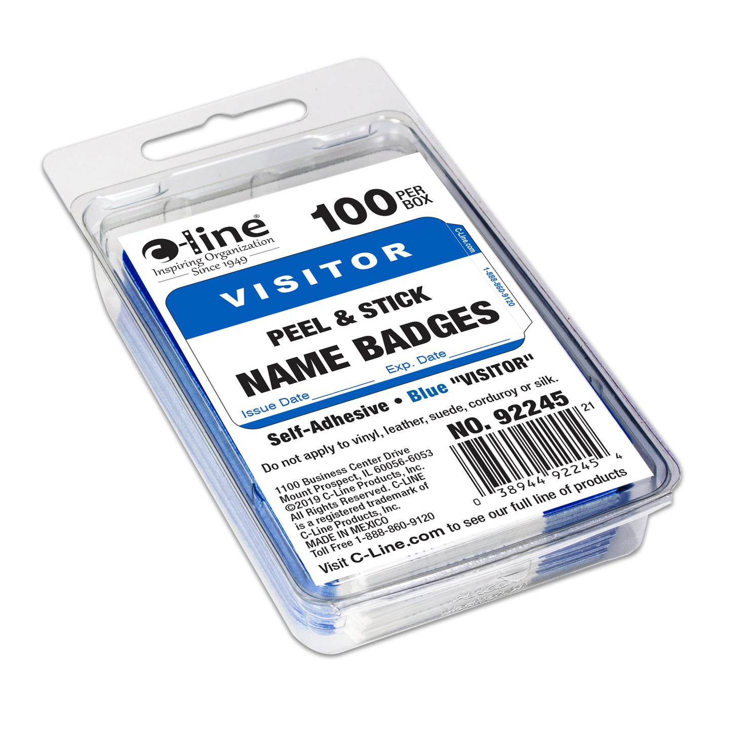 Pressure Sensitive Badges, Visitor, Blue, 3 1/2 x 2 1/4, 100/BX (Set of 10 BX)