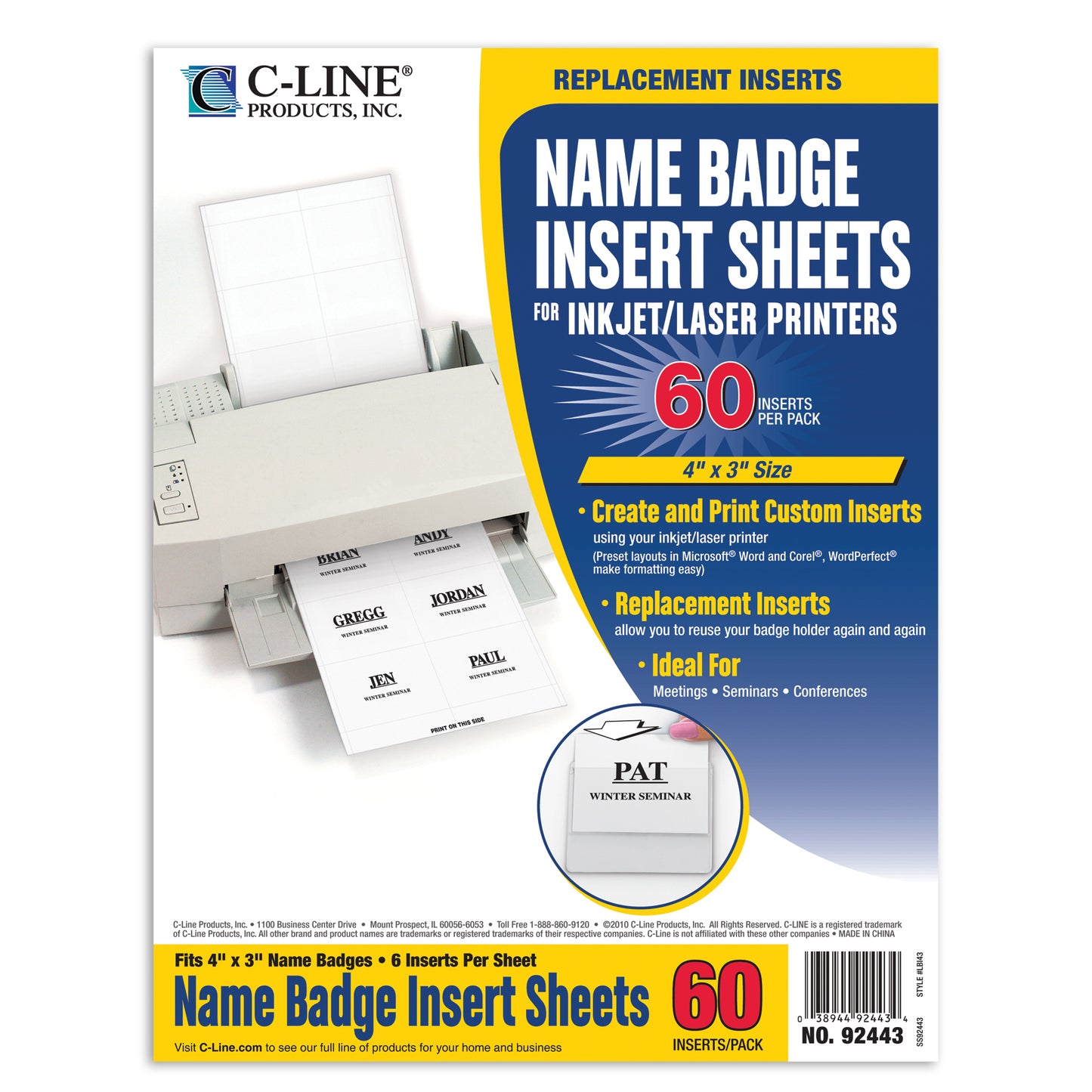 Laser Printer Name Badge Inserts, 6/Sheet, (300 Inserts)