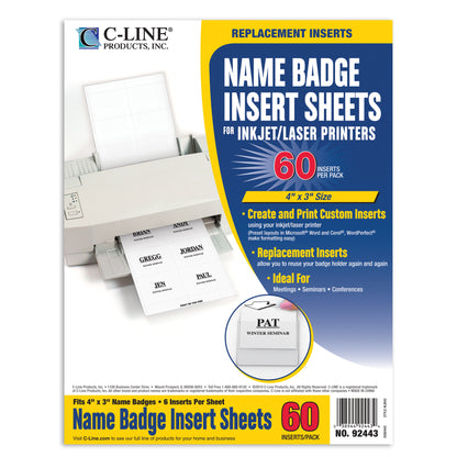 Laser Printer Name Badge Inserts, 6/Sheet, (300 Inserts)