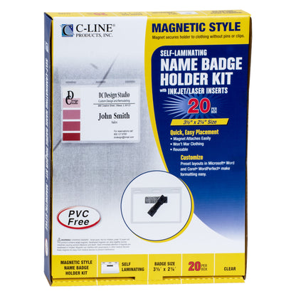 Self-Laminating Magnetic Style Name Badge Kit, 3-1/2 x 2-1/4, 20/BX, 92823