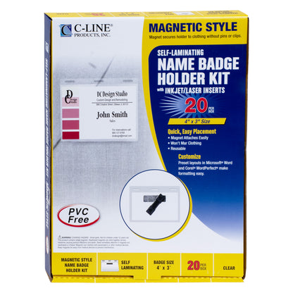 Self-Laminating Magnetic Style Name Badge Kit, 4 x 3, 20/BX, 92843