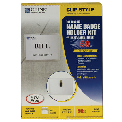 Clip Style Badge Holders, Sealed with inserts, 3 1/2 x 2 1/4, 50/BX, 95523