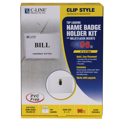 Clip Style Name Badge Holders, Sealed with inserts, 4 x 3, 96/BX, 95596