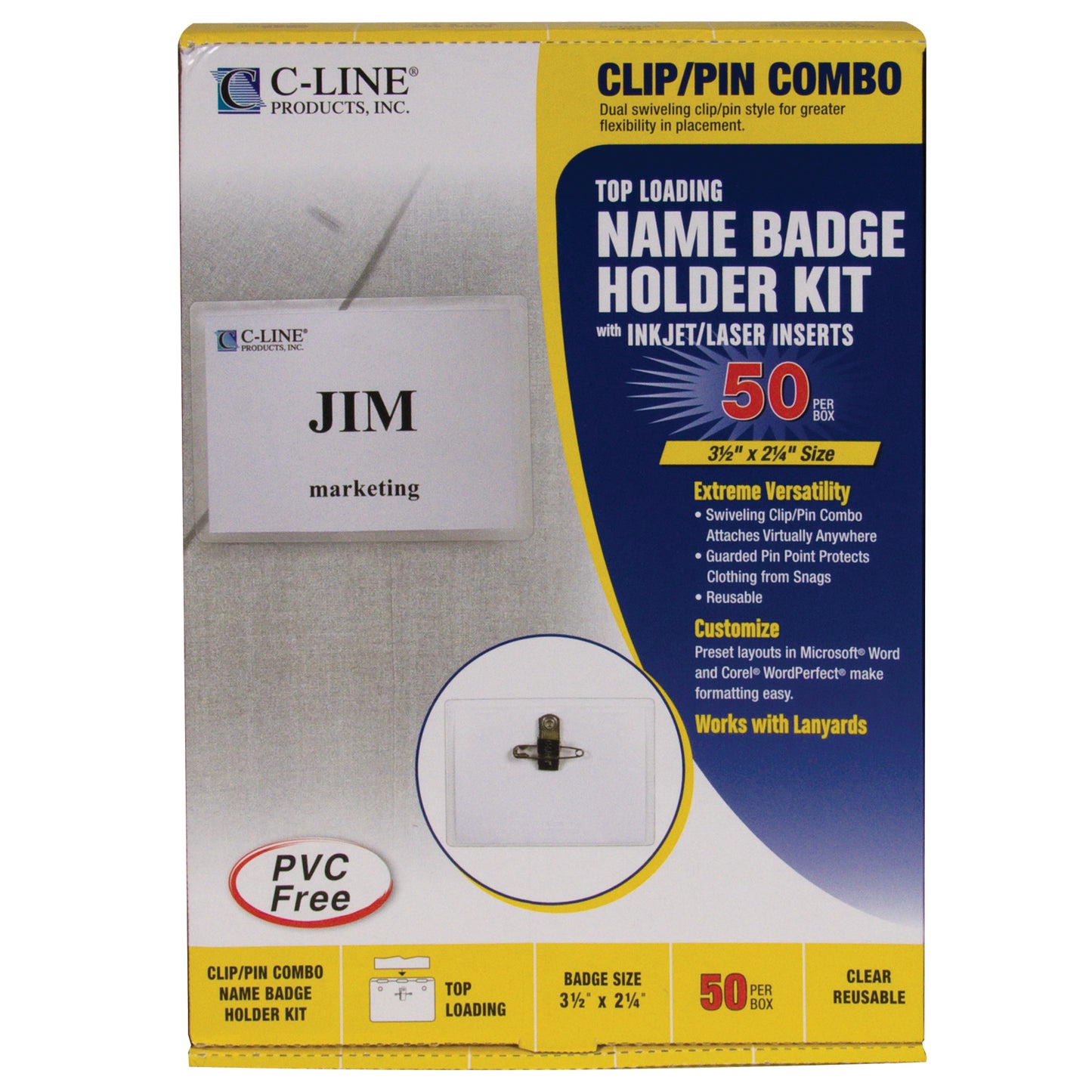 Clip/Pin Combo Style Name Badges, Sealed with inserts, 3.5 x 2.25, 50/BX, 95723