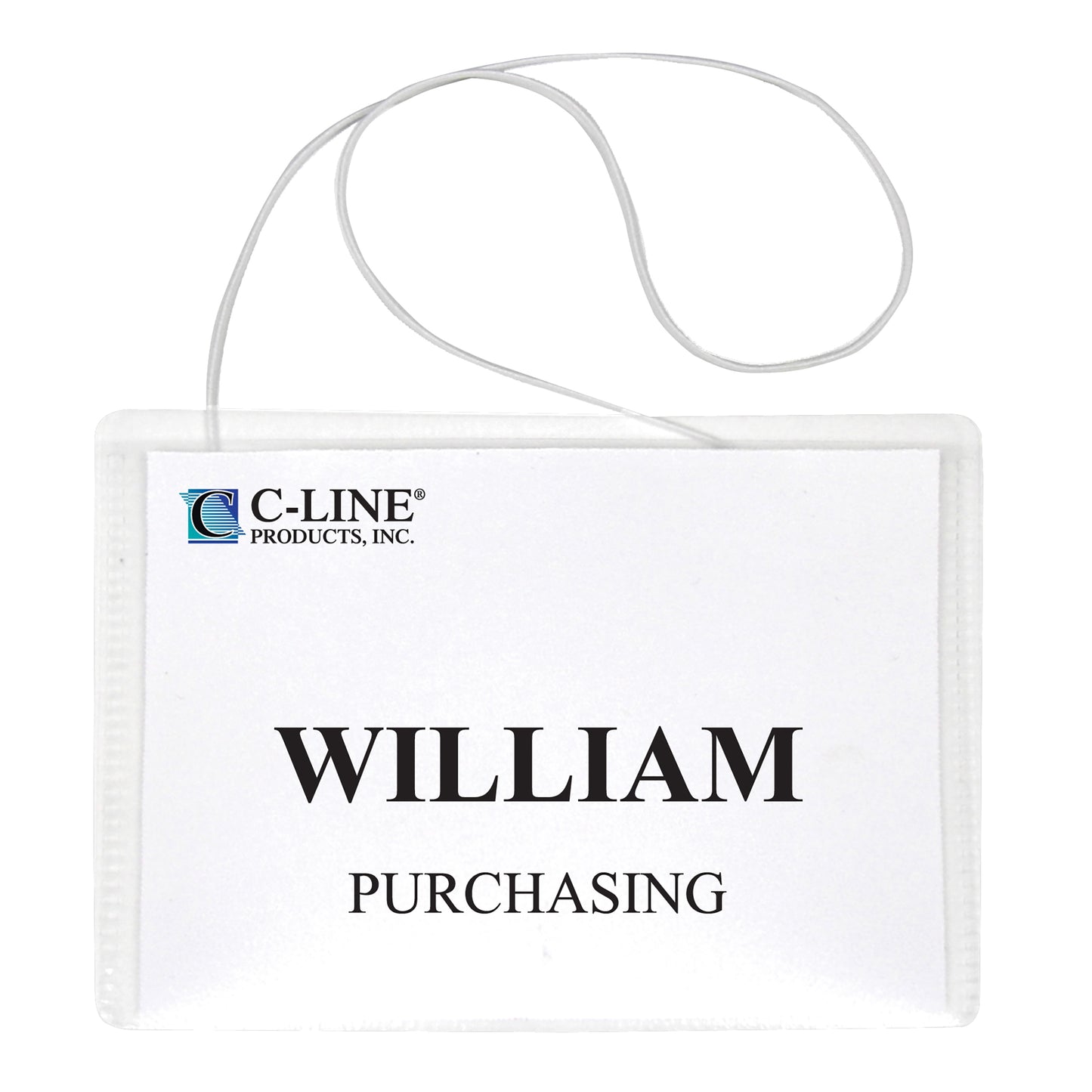 Hanging Style Name Badge Kit w/White Elastic Cord, Sealed with Inserts, 4 x 3, 50/BX, 96043