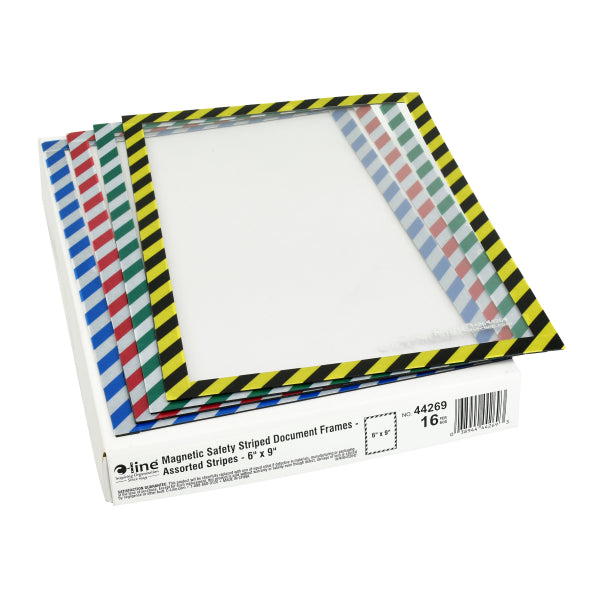 Magnetic Safety Striped Document Frame, Assorted, 6" x 9", 16/BX, 44269