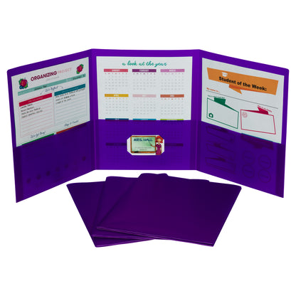 Tri-fold portfolio, heavyweight poly, purple, (Set of 24 EA)