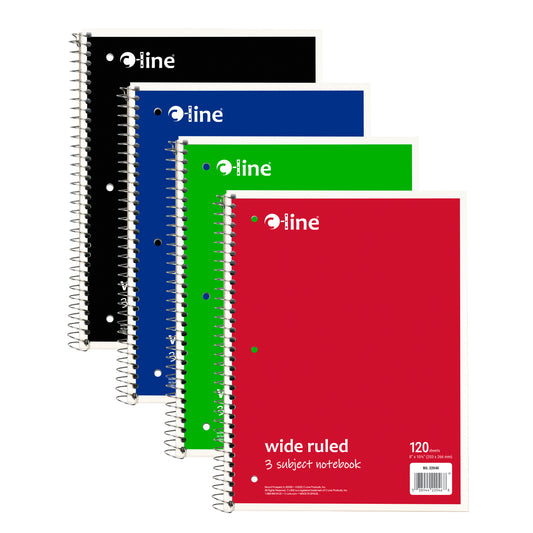 3-Subject Notebook, Wide Ruled, Assorted, (18 Notebooks)