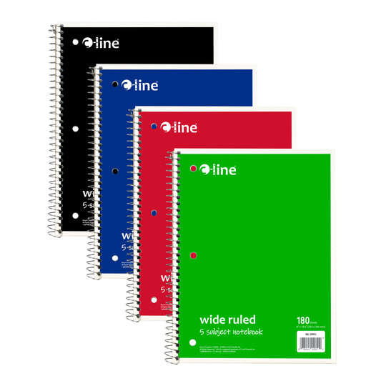 5-Subject Notebook, Wide Ruled, Assorted, (12 Notebooks)