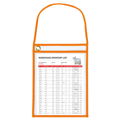 Neon Orange shop ticket holders w/hanging strap (stitched) both side clear, 9x12, 25/BX, 5BX/CT, 71942