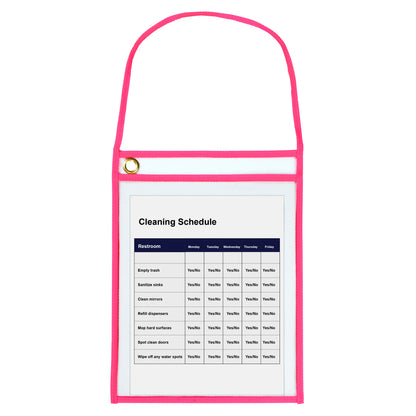 Neon Pink shop ticket holders w/hanging strap (stitched) both sides clear, 9x12, 25/BX, 5BX/CT, 71948