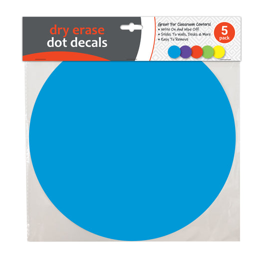 Dry Erase Dot Decals, Assorted Colors, 11", 5/PK, 40520